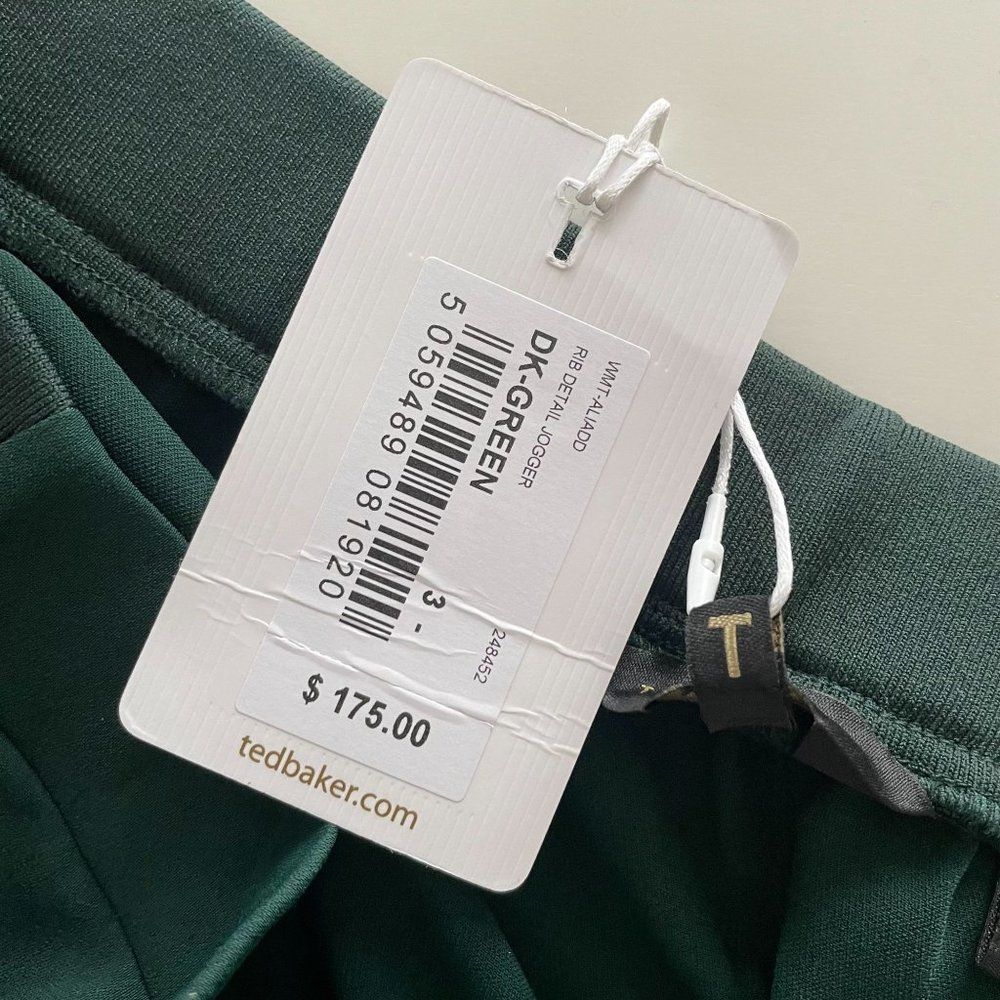 Ted Baker Aliadd Rib Detail Jogger Trouser Pants Green US 8-10 Career NWT - Picture 12 of 13